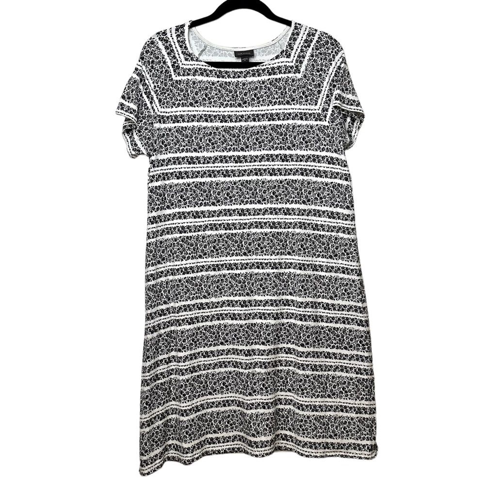 J. Jill Wearever Womens Mini Dress Size M Black and White Floral Cocktail Casual